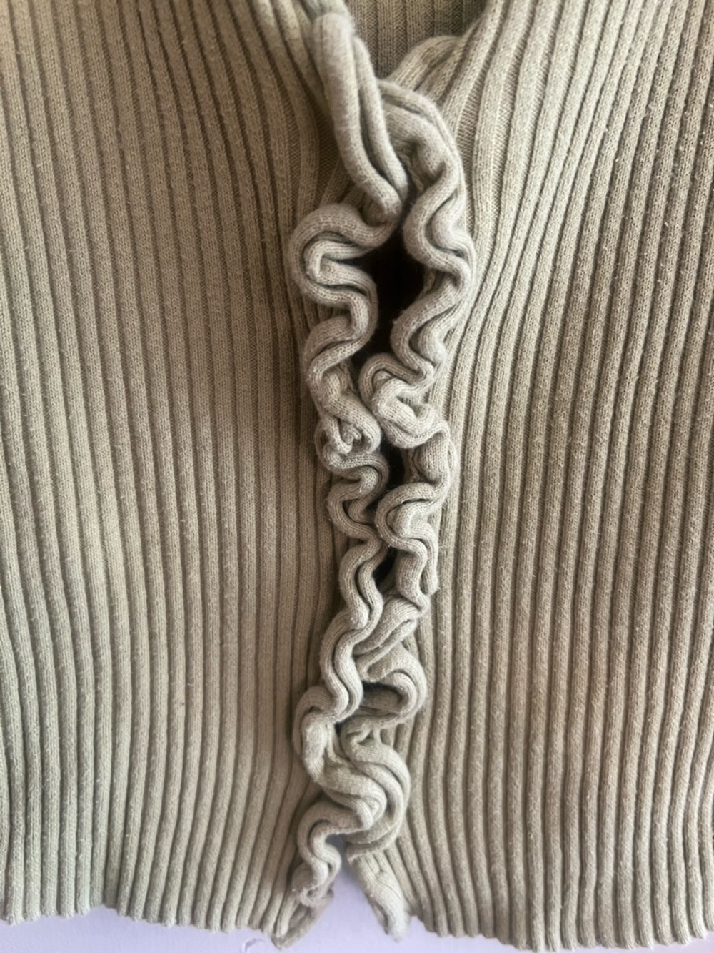 Find Me Now Green Ribbed V-Neck Ruffle-Front Top - Picture 2 of 4